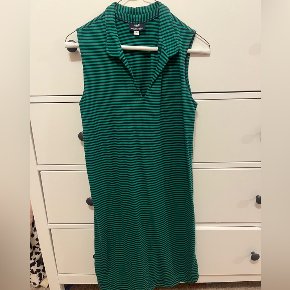 Green and Black Striped Sleeveless Dress